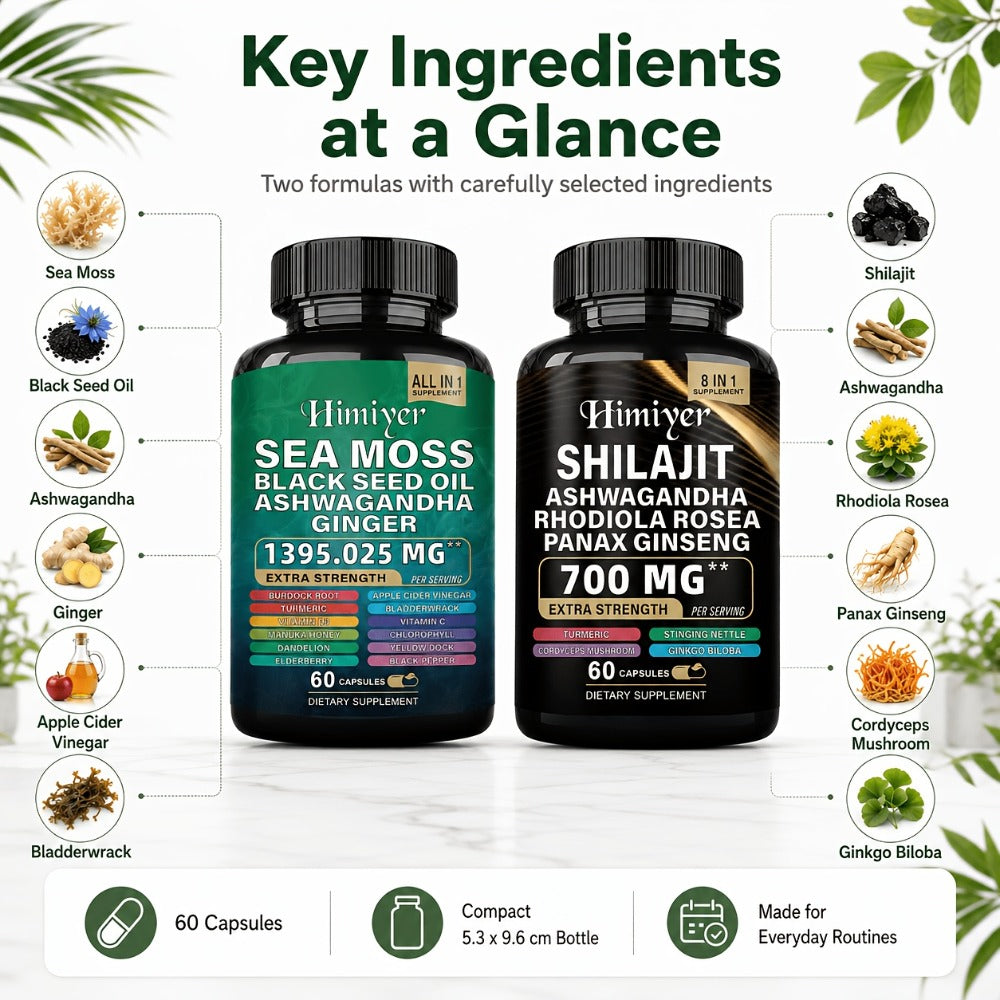 Sea Moss & Shilajit Supplement Bundle 10 Bottles, 12-in-1 Sea Moss + 8-in-1 Shilajit with Ashwagandha