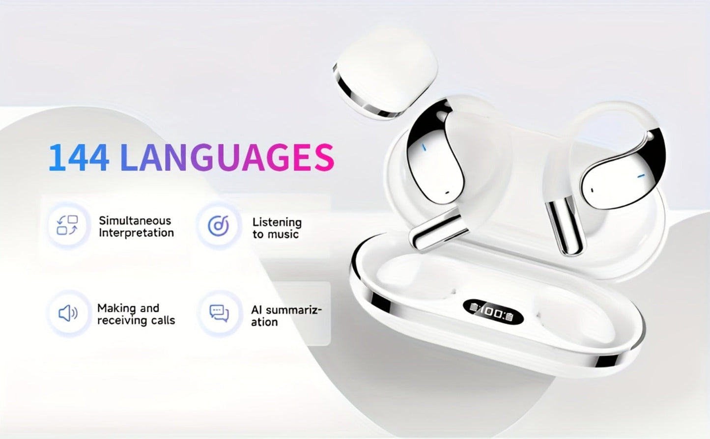 6-Mic AI Translation Bone Conduction Headset 144 Languages, Real-Time Translator Wireless Headphones
