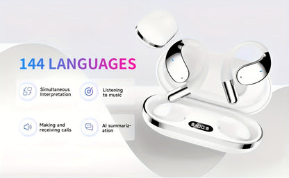 6-Mic AI Translation Bone Conduction Headset 144 Languages, Real-Time Translator Wireless Headphones