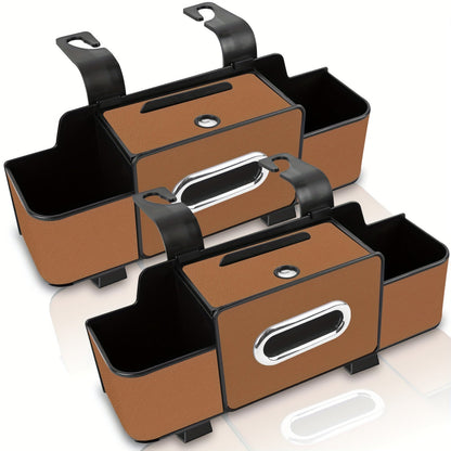 Compact Headrest-Hanging Car Organizer with Two Cup Pockets, Tissue Opening, Hooks and Five Pack Options