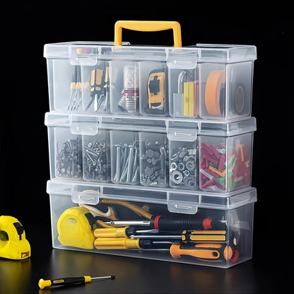 14-Piece Clear Parts Storage Organizer Set with Two Large Handled Boxes and 12 Small Divider Boxes