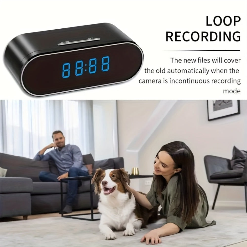 Security Camera 1080P Clock-Format Model with 64GB Card, Battery Power, Infrared Night Vision and Loop Recording