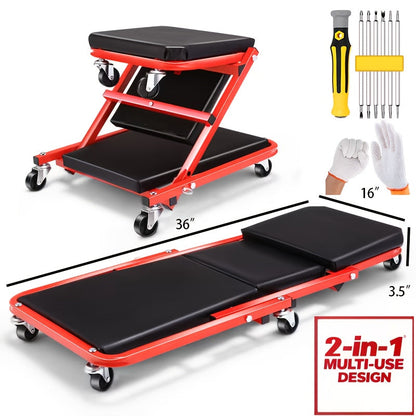 Mechanic Creeper 36-Inch Z-Crawl Folding – Adjustable Load Board, 6-Wheel 2.5" Rolling Garage Repair Seat