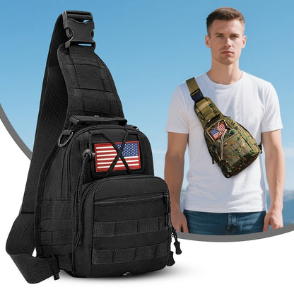 Compact Tactical Sling Backpack with Flag-Patch and Camo Options across Six Complete Checkout Styles