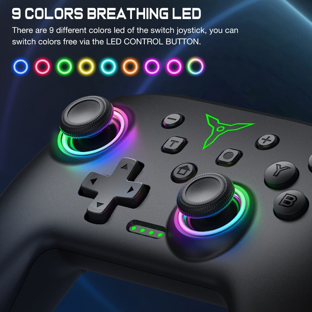 RGB Wireless Game Controller in Black with Two Programmable Back Buttons, Turbo and Switch-System Compatibility