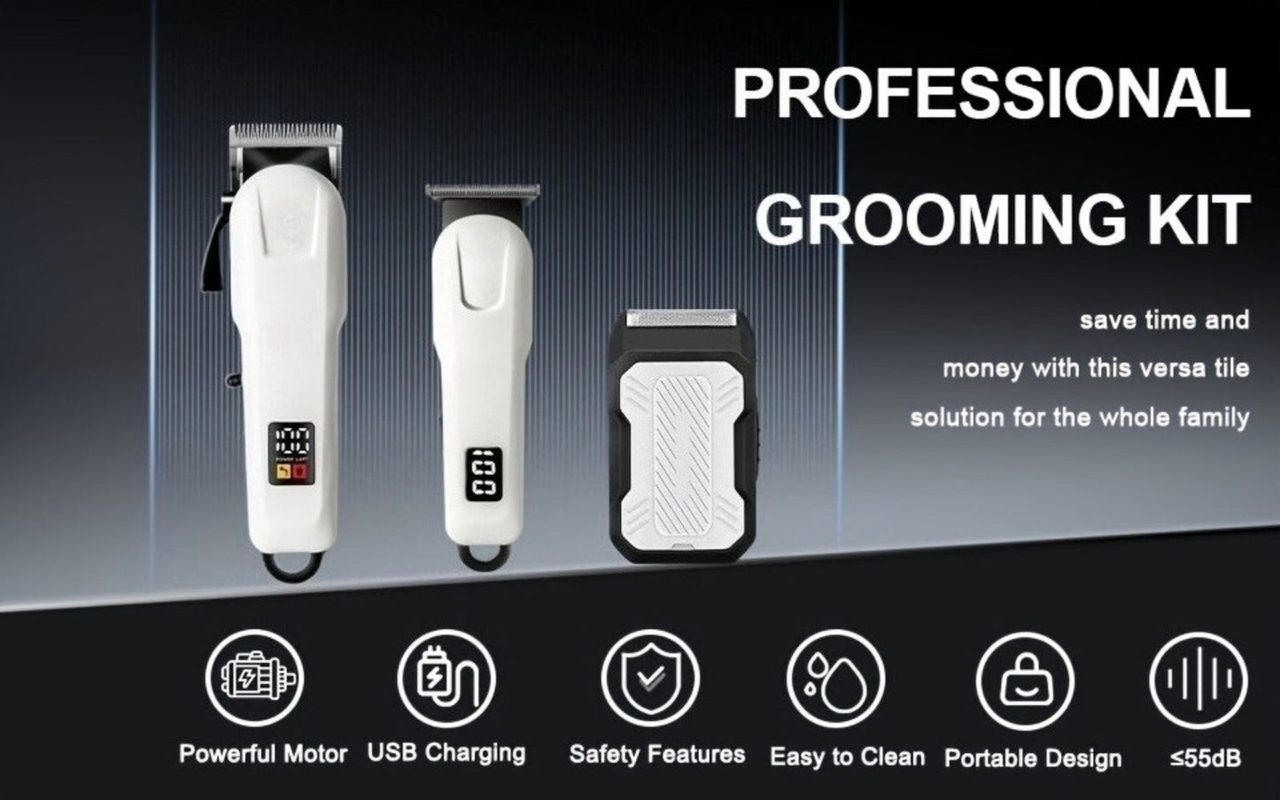 Electric Grooming Kit Hair Clipper & Razor Set USB Rechargeable with Digital Screen - 2 & 3 Piece Sets for Home Use & Salons