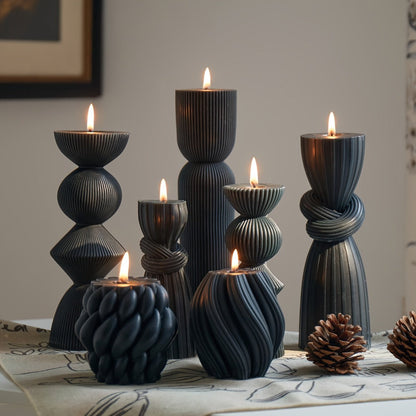 Ribbed Pillar Candles 7-Pack Large Soy Wax, Handmade Aesthetic Pillar Candle Set for Home Decor, Wedding Centerpiece