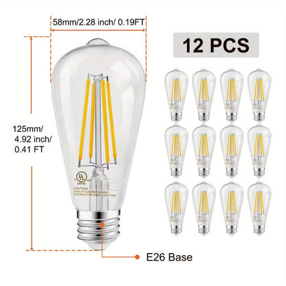 ST58 Vintage Edison LED Filament Bulb 8W 2700K Warm White Dimmable – 60W Equivalent E26 Base Clear Glass Antique Style for Chandelier