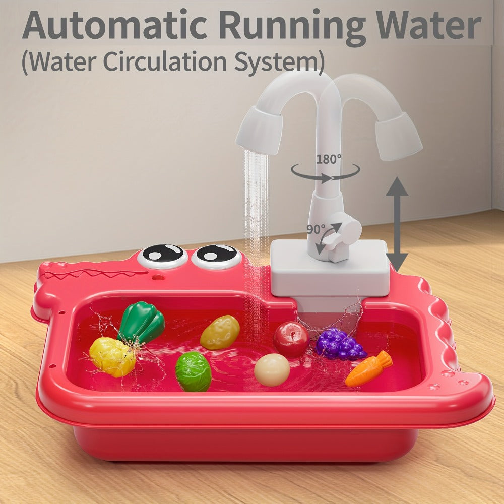 Kids Play Sink Toy with Running Water, Water Cycle System Pretend Play Dishwasher Kitchen Sink for Toddlers Boys & Girls