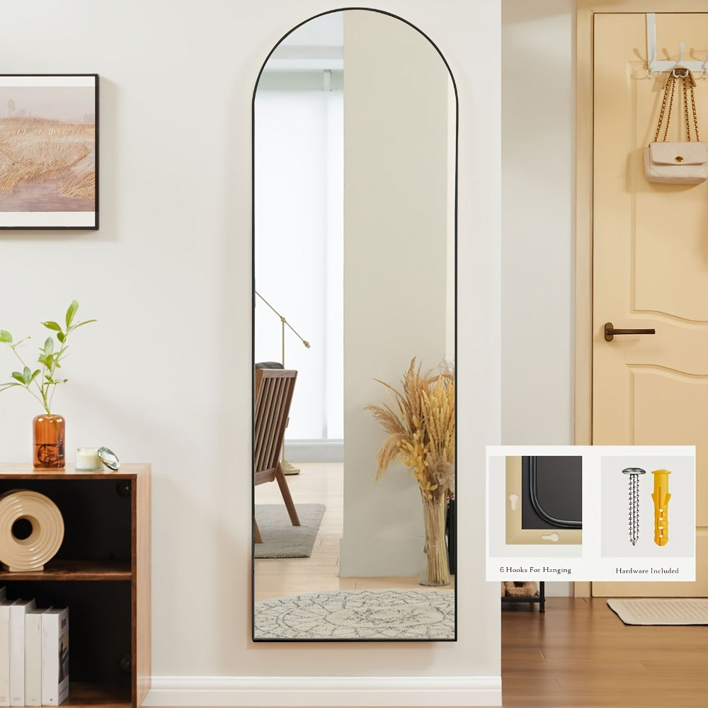 Full-Length Floor Mirror in 59 × 16 or 64 × 21 Inch Arched and Rectangular Black or Gold Frame Options