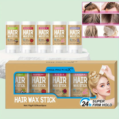 Hair Wax Stick 5 Pack Flyaway Control Edge Control with Jojoba Oil for Home, Travel and Salon Hair Styling