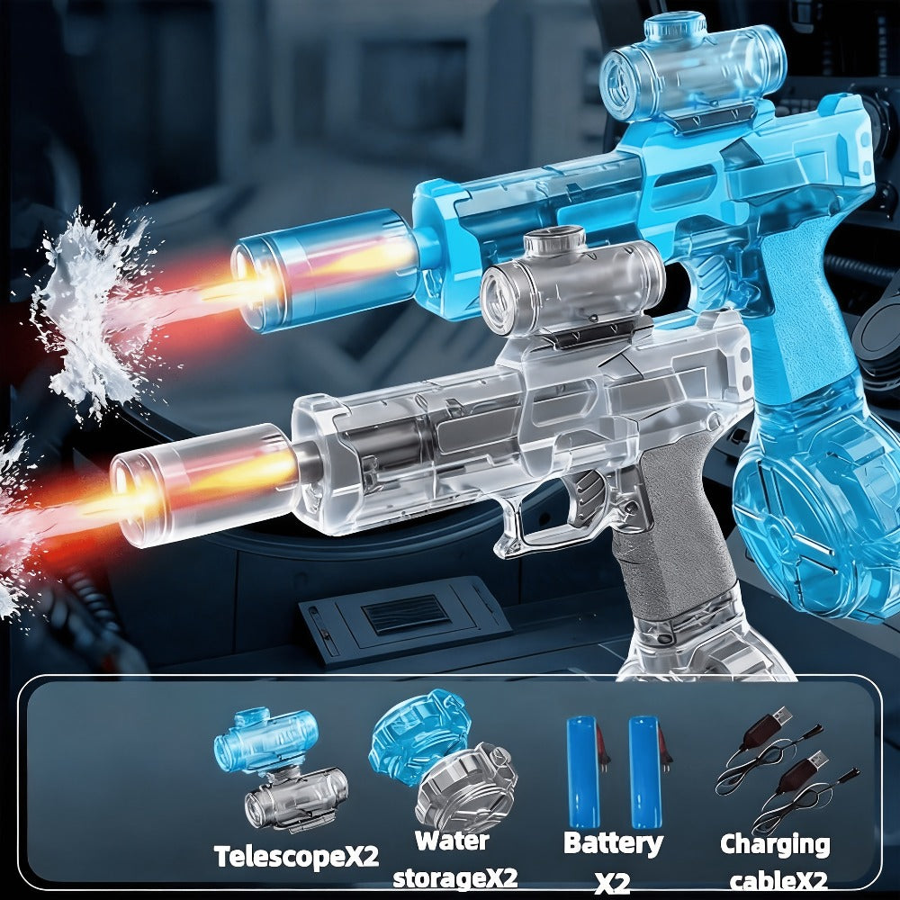 Two-Piece Electric Water Blaster Set with Lighted Sights, Rechargeable Batteries and Three Pairings