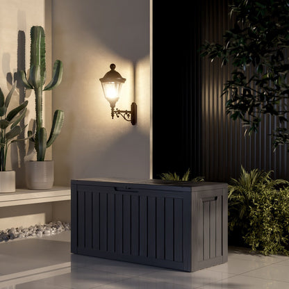 Large Resin Deck Box Lockable Outdoor Storage 80/100 Gallon, 345L UV Patio Storage Box for Garden, Patio and Yard Use
