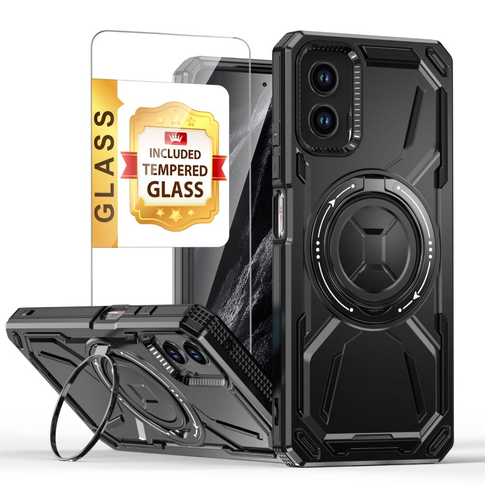 Phone Case Ring Stand Cover with Tempered Glass Protector for Motorola Moto G 5G 2024 in Four Colors