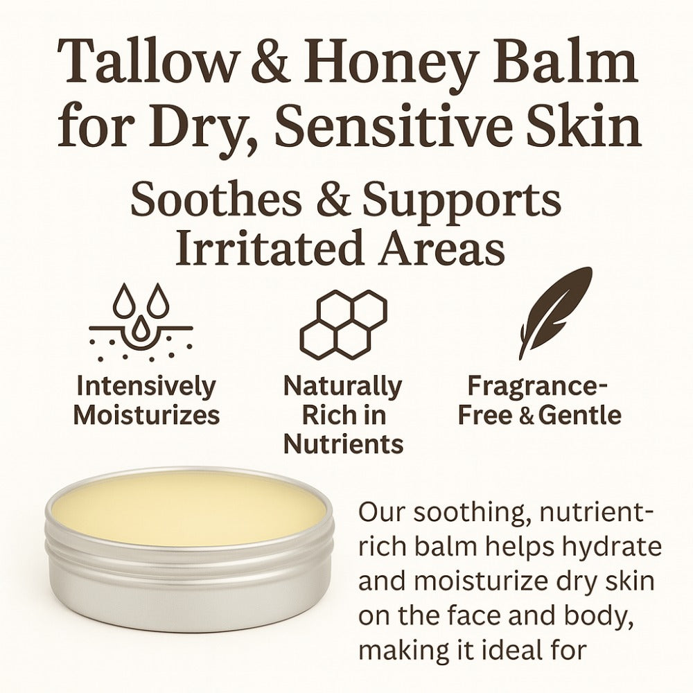 Tallow Balm Grass-Fed Natural Moisturizer for Dry Skin – Deep Hydrating Handcrafted Body Balm 3 Scents Chamomile Rose Honey Frankincense