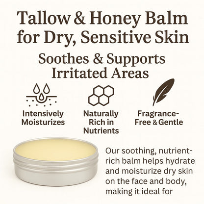 Tallow Balm Grass-Fed Natural Moisturizer for Dry Skin – Deep Hydrating Handcrafted Body Balm 3 Scents Chamomile Rose Honey Frankincense