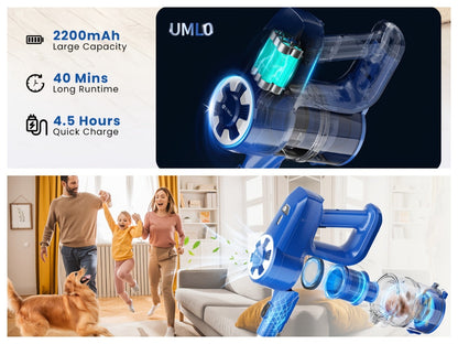 Cordless Vacuum Cleaner Stick Vacuum, MAX 70Kpa Suction, 45-Min Runtime, Anti-Tangle, 50.72oz Dust Cup