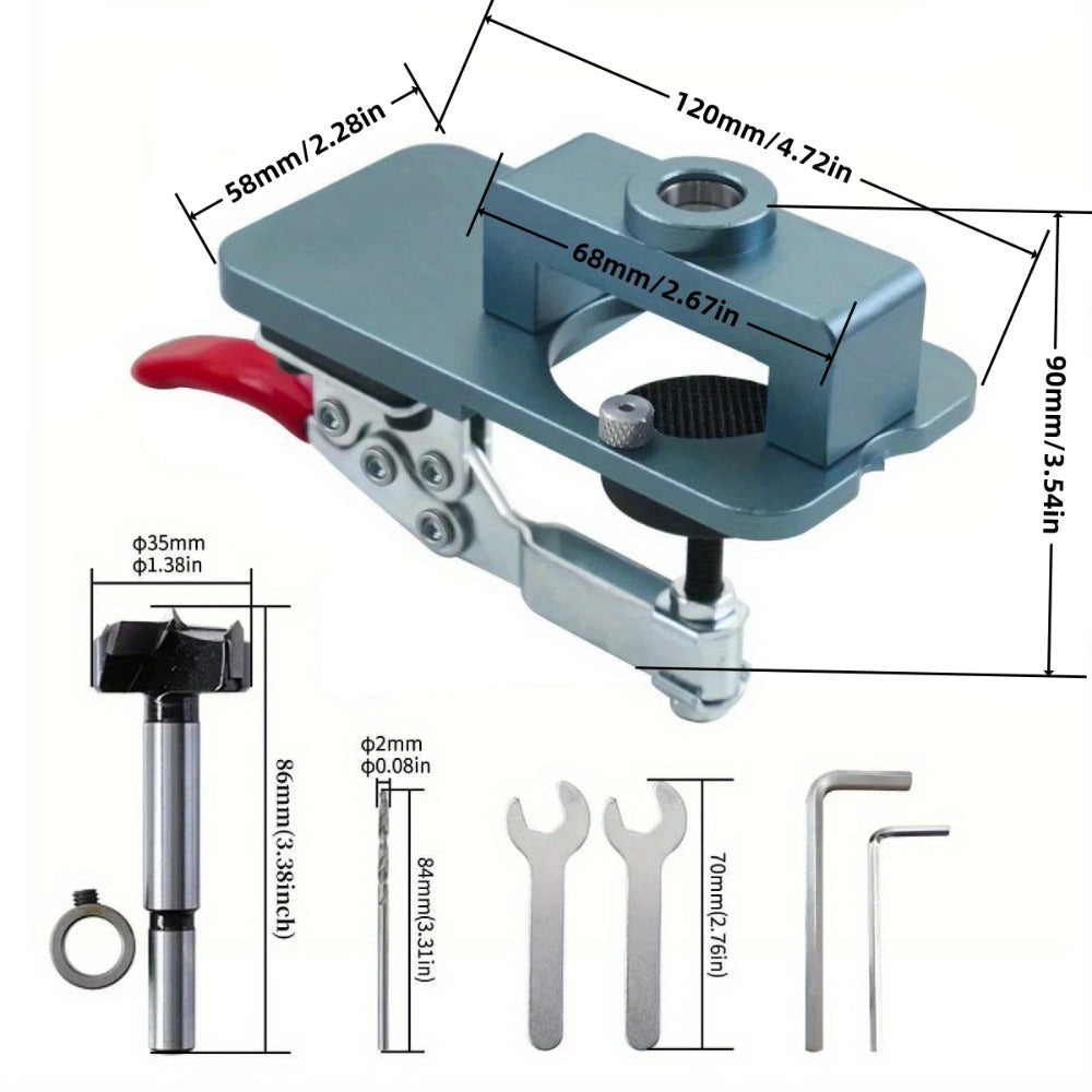 35mm Hinge Drilling Jig Kit Aluminum Alloy Cabinet Door Hinge Hole Opener Template Puncher Locator for Woodworking Door Cabinet Wardrobe