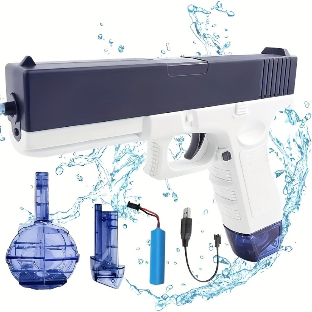 Compact Electric Water Blaster with 500cc and 60cc Detachable Reservoirs, Blue or Pink Body Design