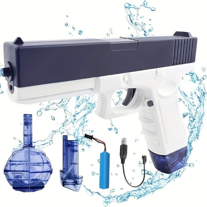 Compact Electric Water Blaster with 500cc and 60cc Detachable Reservoirs, Blue or Pink Body Design