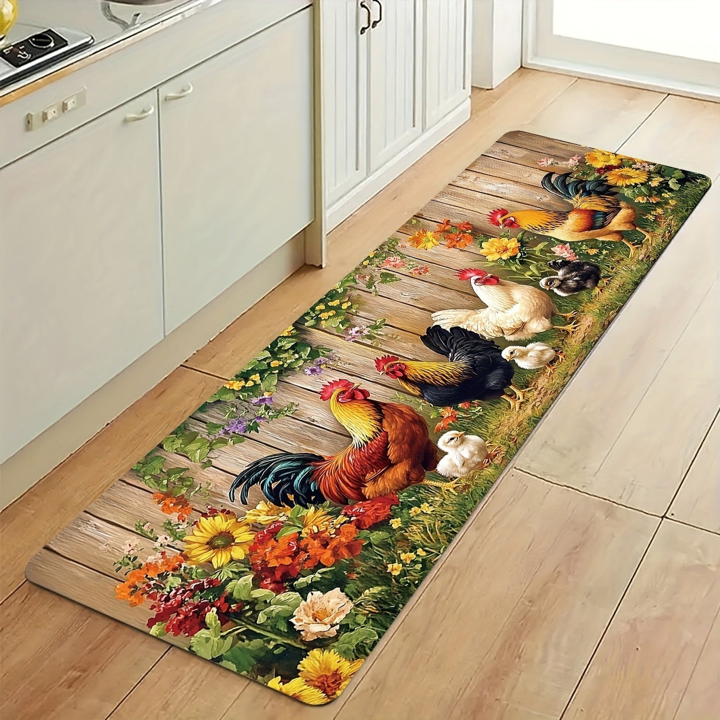 Rooster Kitchen Rugs Set 1/2/3/4pcs Vintage Farmhouse Anti-Slip Floor Mats for Kitchen Bedroom Bathroom Living Room Laundry Room Entrance