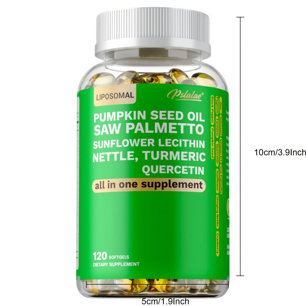 Saw Palmetto Capsules with Pumpkin Seed Oil, Pygeum & Quercetin, Urinary, Bladder, Hair & Heart Health Support for Women & Men