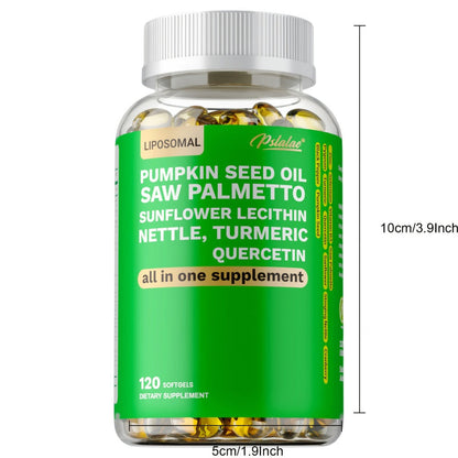 Saw Palmetto Capsules with Pumpkin Seed Oil, Pygeum & Quercetin, Urinary, Bladder, Hair & Heart Health Support for Women & Men