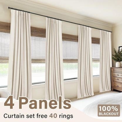 100% Blackout Curtains 4 Panels Faux Linen Textured Thermal Insulated Drapes – Room Darkening Window Curtains for Living Room Bedroom