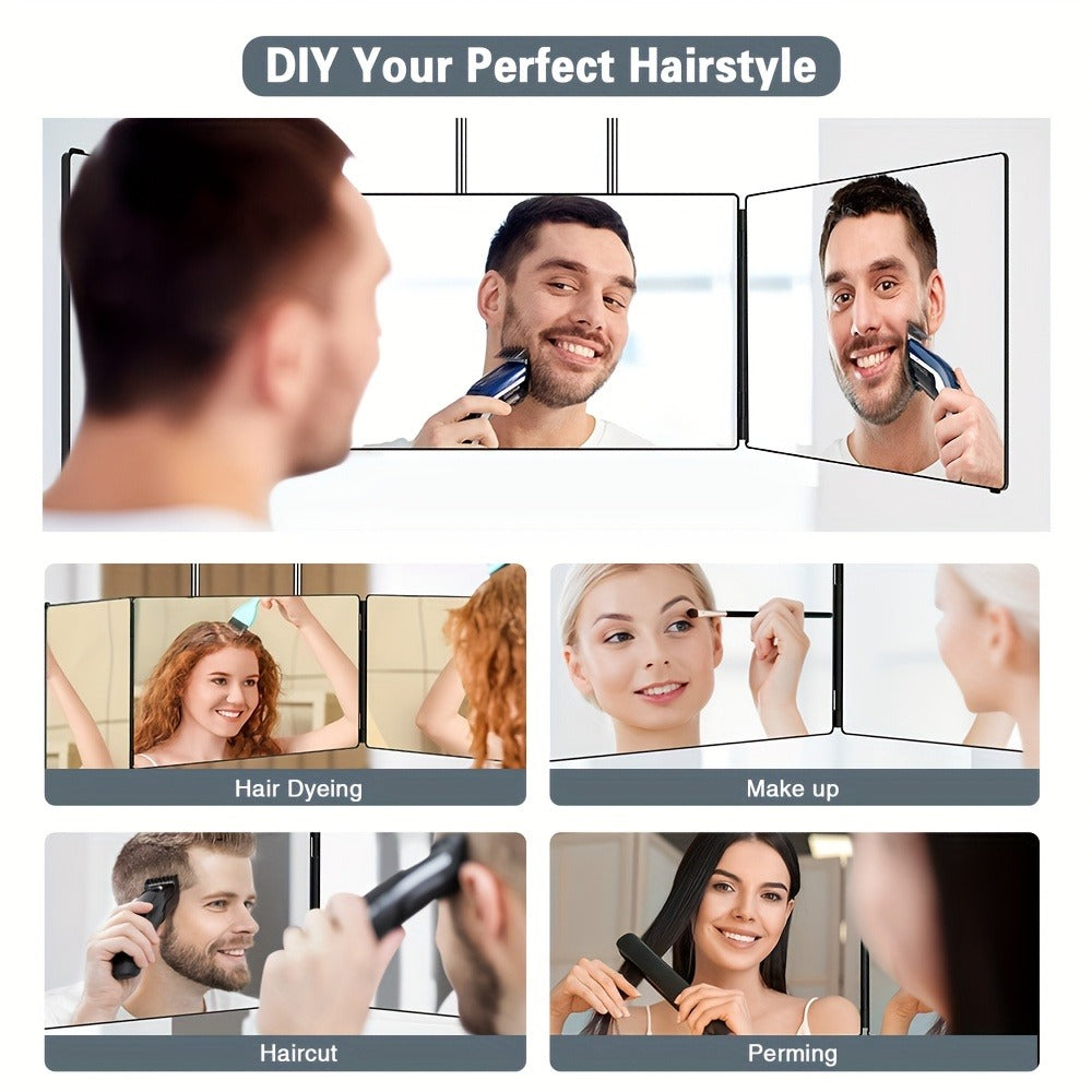 360° LED Self Hair Cutting Mirror, Anti-Fog HD Glass, Touch Dimming LED Light, USB Rechargeable 1500mAh