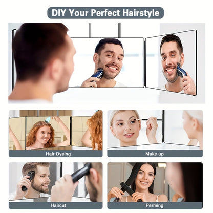 360° LED Self Hair Cutting Mirror, Anti-Fog HD Glass, Touch Dimming LED Light, USB Rechargeable 1500mAh