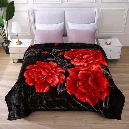 Reversible Plush Blanket 2-Ply 520GSM Milk Velvet - Queen King Size Blanket with Vibrant Animal & Floral Designs