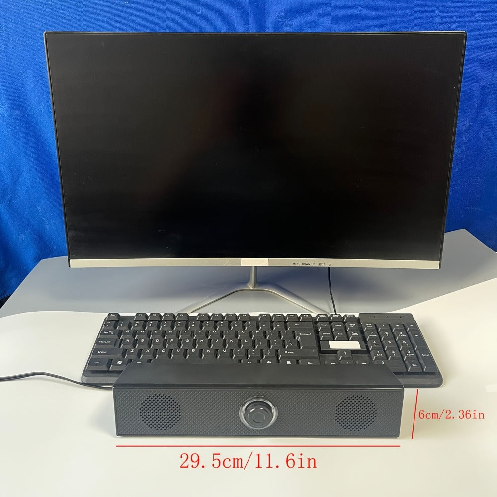 USB Wired Desktop Speaker Bar with 4D Audio Effect & Blue LED - Stereo Sound, 3.5mm AUX Input, Independent Volume Control