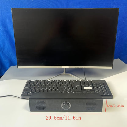 USB Wired Desktop Speaker Bar with 4D Audio Effect & Blue LED - Stereo Sound, 3.5mm AUX Input, Independent Volume Control