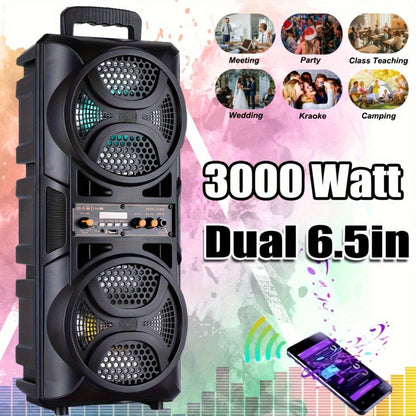 Portable PA Speaker Dual 6.5-Inch RGB Karaoke System with TWS, USB, AUX, FM and Remote Control