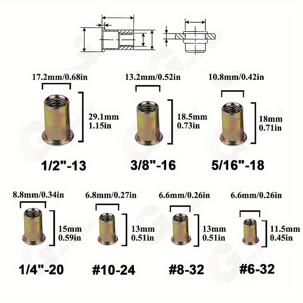 860pcs Rivet Nut Kit SAE UNC Assortment for Entryways, Bedrooms and Living Spaces, with the Listed Configuration
