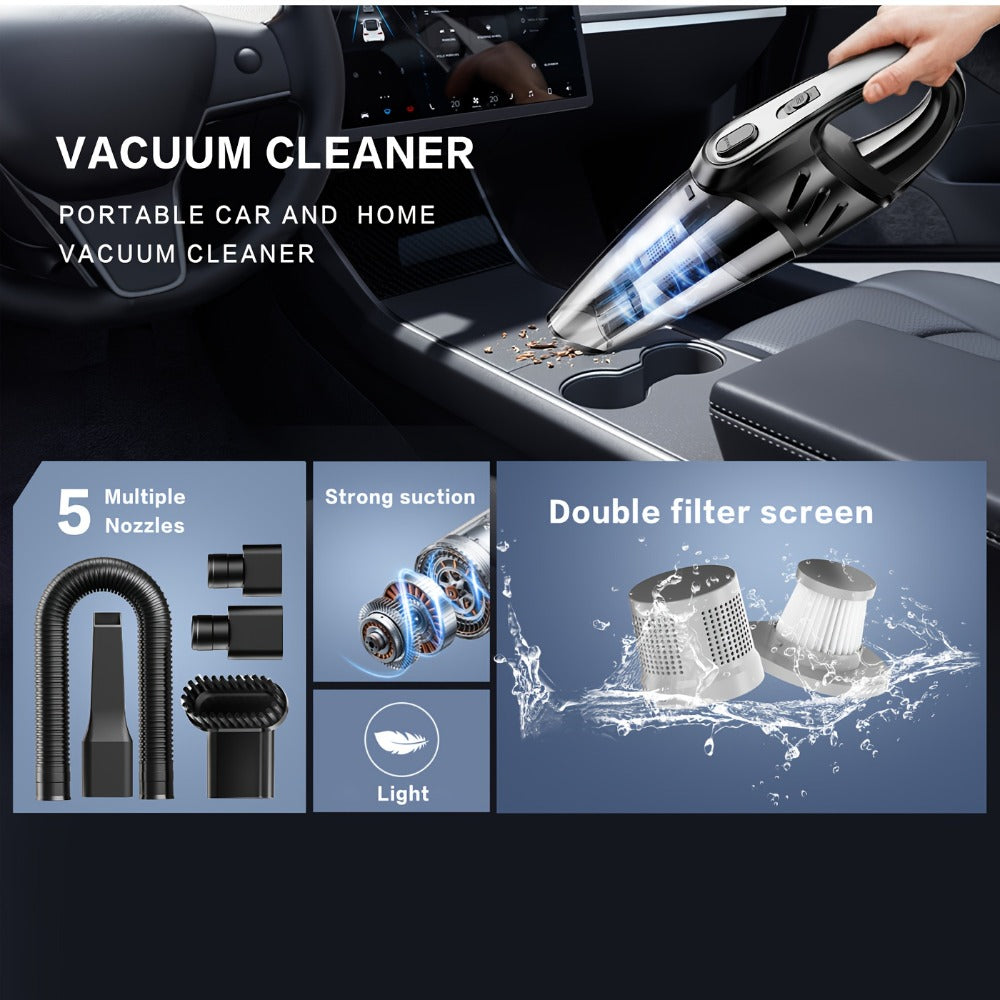 Model 807 Cordless Car Vacuum Cleaner with 6000Pa Pictured Rating, Five Accessories and Six Color Configurations