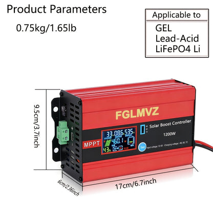 30A MPPT Solar Boost Charge Controller 1200W – DC-DC Step-Up Solar Panel Regulator for Lead-Acid, Gel & Lithium Batteries