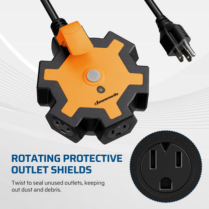 Power Strip Industrial 5-Outlet Hub with 15-Foot 14/3 AWG SJTW Cord, Circuit Breaker and Swivel Covers