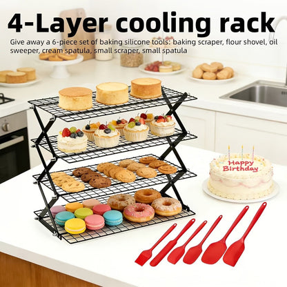 Foldable Cooling Rack Set, Stackable Oven Cookie Cake Drying Rack with Free Baking Tools (Silicone Spatula