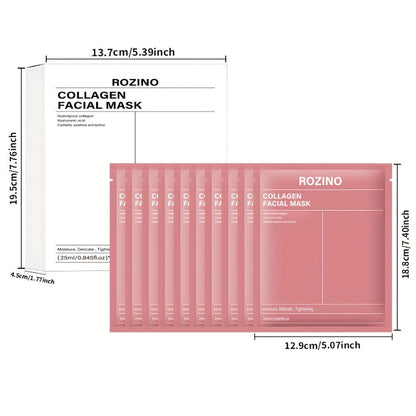 Bio-Collagen Hydrogel Sheet Mask Set 10 Pcs, Korean Beauty Face Mask with Aloe Vera, Intense Hydration