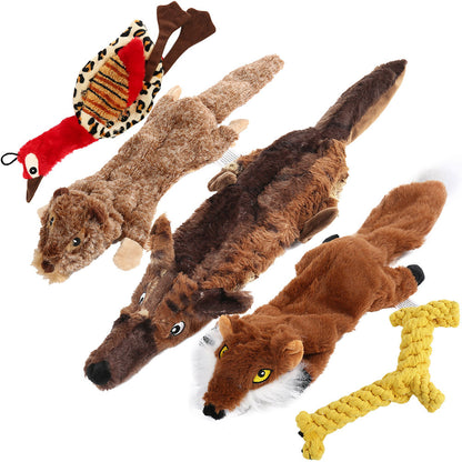 Squeaky Dog Toys 5-Pack No Stuffing Plush Chew Toy Bundle – Durable Animal Toys for Small Medium Large Dogs