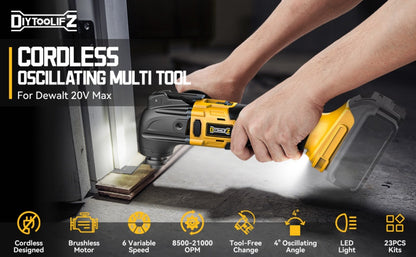 Oscillating Multi Tool Brushless Cordless Compatible with DeWalt 20V / 18V Battery, 21000 OPM Variable Speed