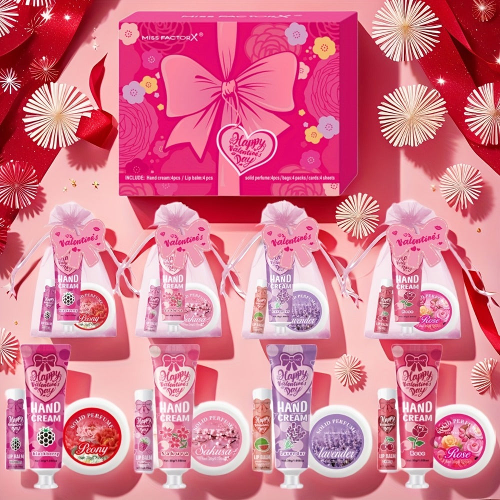 20pcs Beauty Gift Set Lip Balm Hand Cream Solid Perfume Pink Gift Bag Glossy Finish All Skin for Makeup, Travel and Everyday Vanity Use
