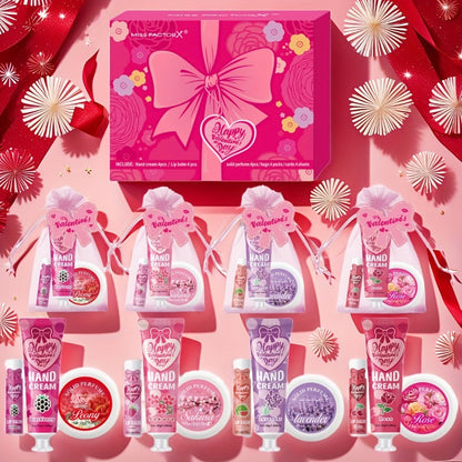 20pcs Beauty Gift Set Lip Balm Hand Cream Solid Perfume Pink Gift Bag Glossy Finish All Skin for Makeup, Travel and Everyday Vanity Use