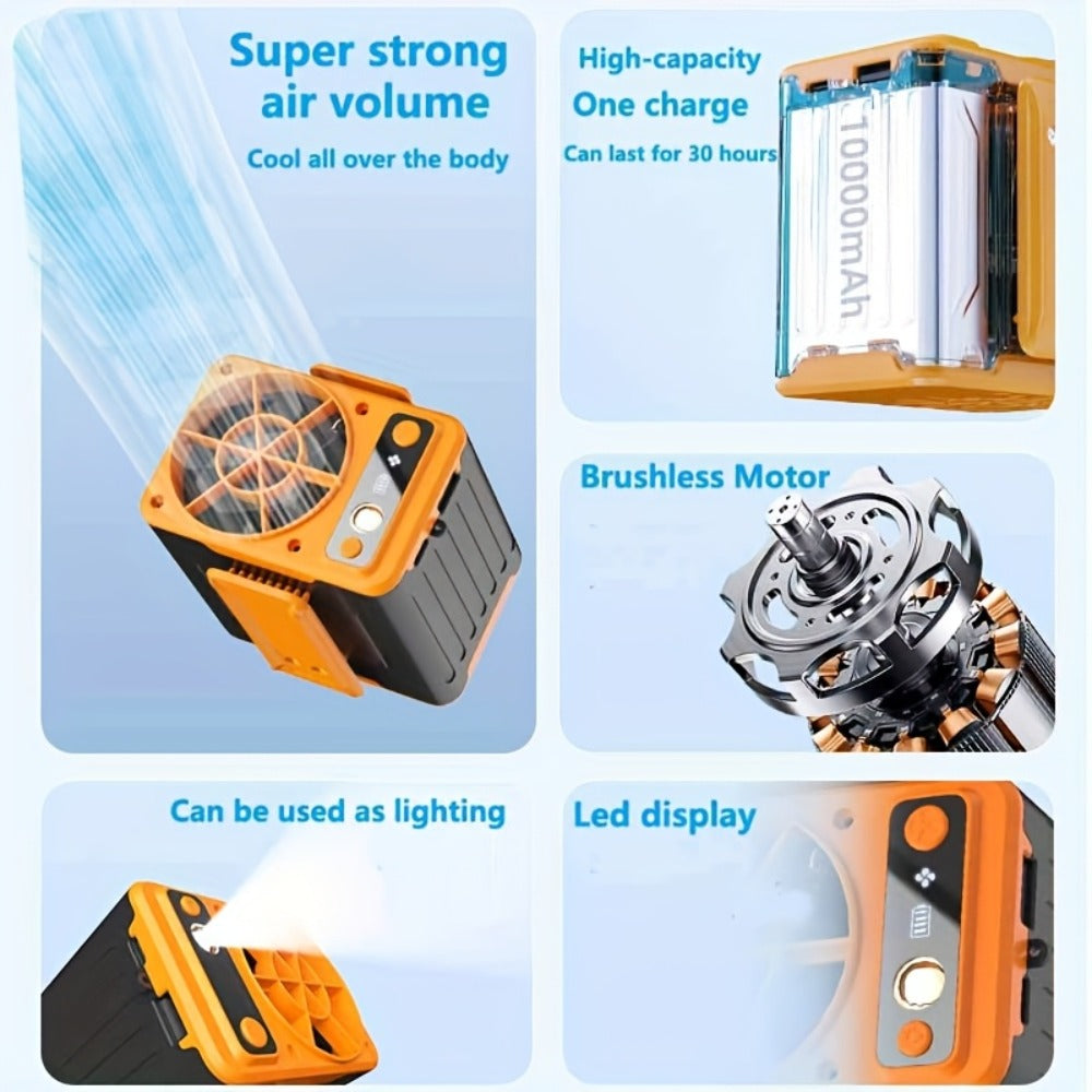 Portable Clip Fan 10000mAh Rechargeable Wearable Belt Fan with 22H Battery Life 4 Speed for Entryways, Bedrooms and Living Spaces
