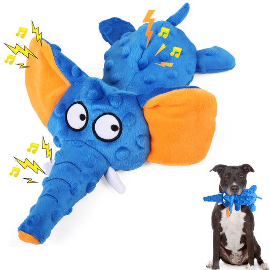 Squeaky Unstuffed Dog Toy – No Stuffing Elephant Plush Chew Toy for Dogs, Crinkle Squeaker Toy for Puppies and Small Medium Dogs