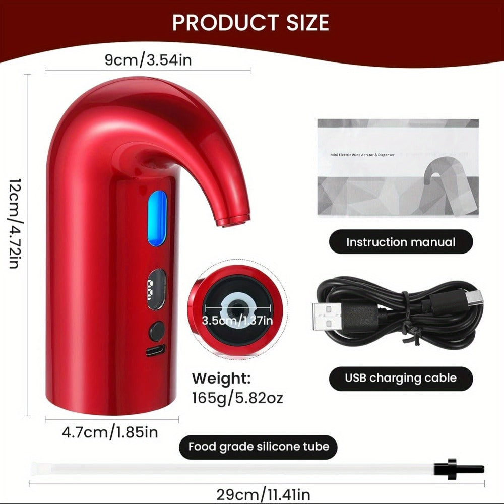 Electric Wine Aerator and Dispenser with Red or Black Housing, Three Checkout Configurations and Pictured Accessories
