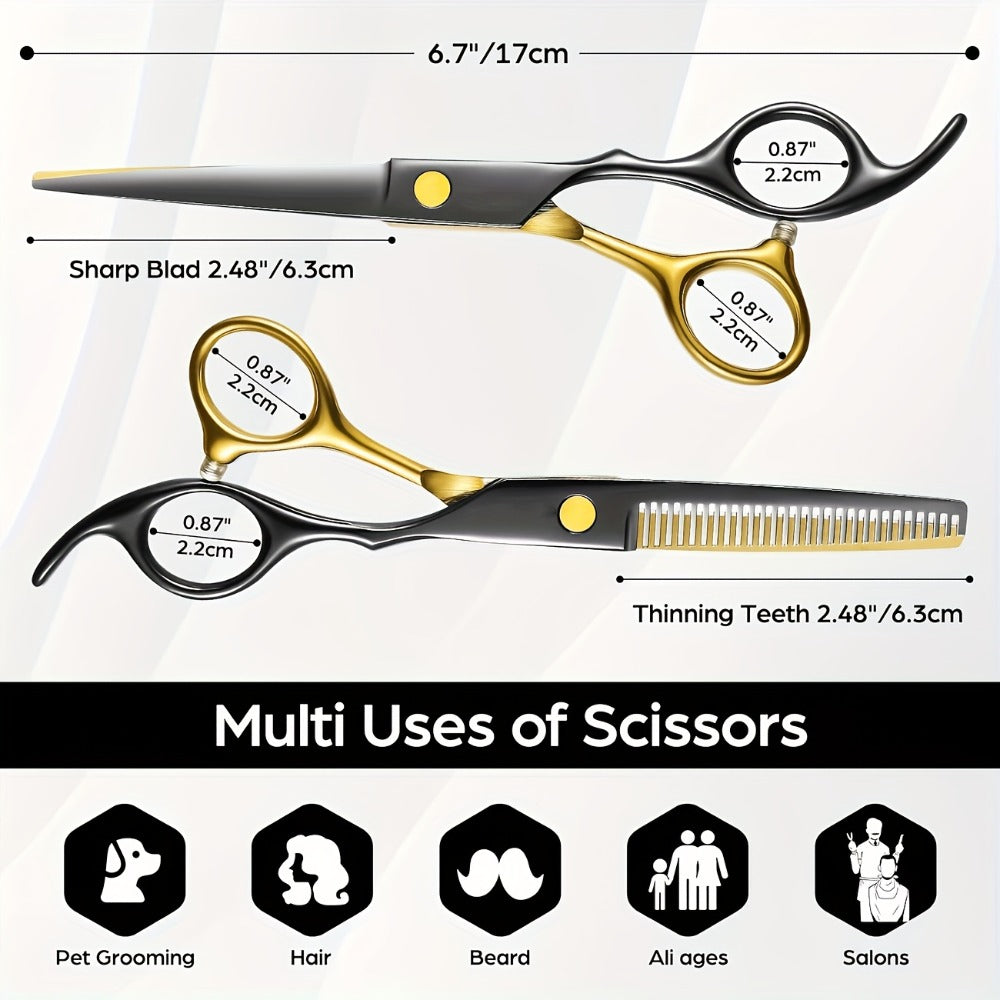 Hair Cutting Scissors Set 6 Inch Stainless Steel with Thinning Shears & Barber Comb – Colorful Professional Hairdressing Shears Kit for Men
