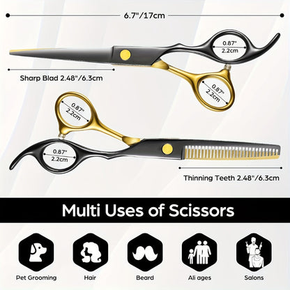 Hair Cutting Scissors Set 6 Inch Stainless Steel with Thinning Shears & Barber Comb – Colorful Professional Hairdressing Shears Kit for Men