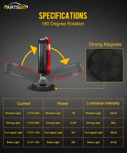 Wireless Magnetic LED Trailer Light Kit – 26 LED Towing Tail Light Stop Turn Brake Reverse, 7-Pin Plug 12-24V IPX5 Waterproof